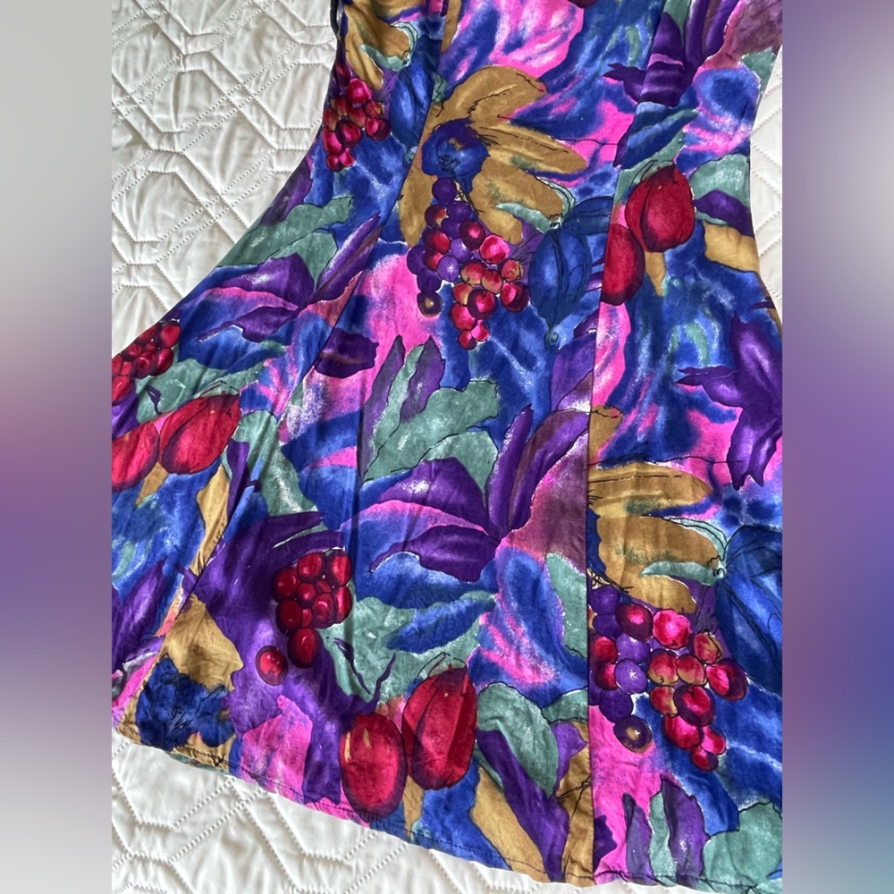 Vintage 90s All That Jazz Cotton Ruffle Floral Cut Out Back Colorful Dress - Picture 4 of 9